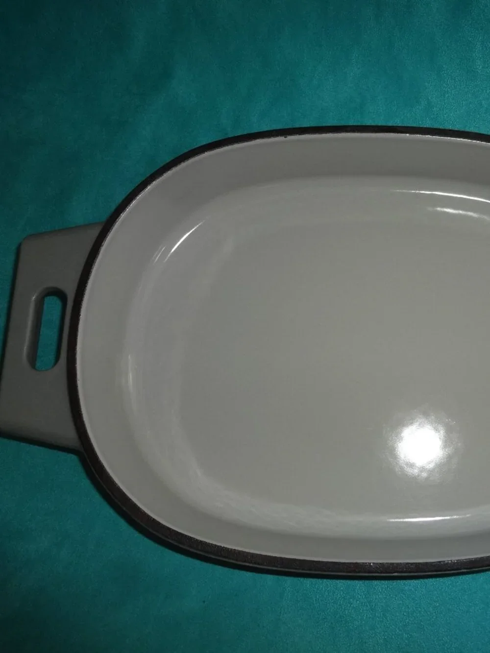 Pampered Chef Gray 1 Quart Enameled Heavy Cast Iron Baker w Handles 10